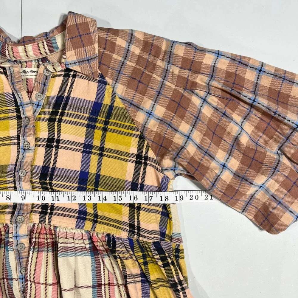 We The Free Moon Bay Boho Plaid Patchwork Babydoll Top Multi Color Womens XS 90s